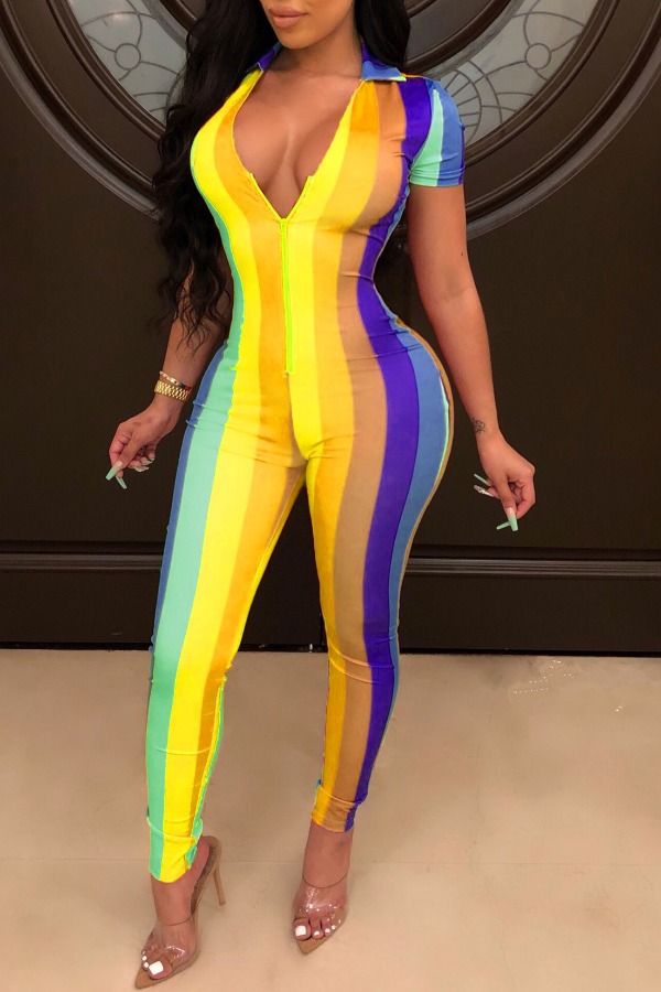 

lovely Trendy Striped Yellow One-piece Jumpsuit