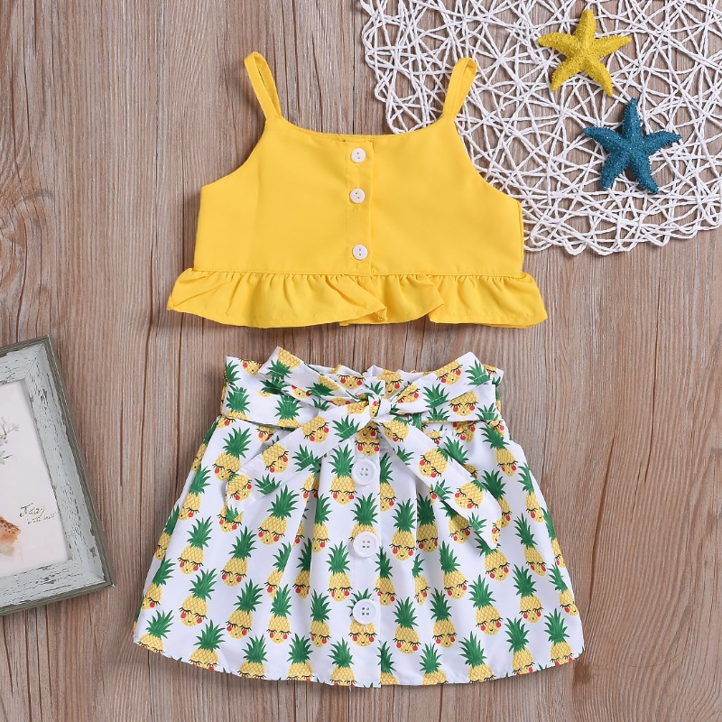 

lovely Trendy Print Yellow Girl Two-piece Skirt Set
