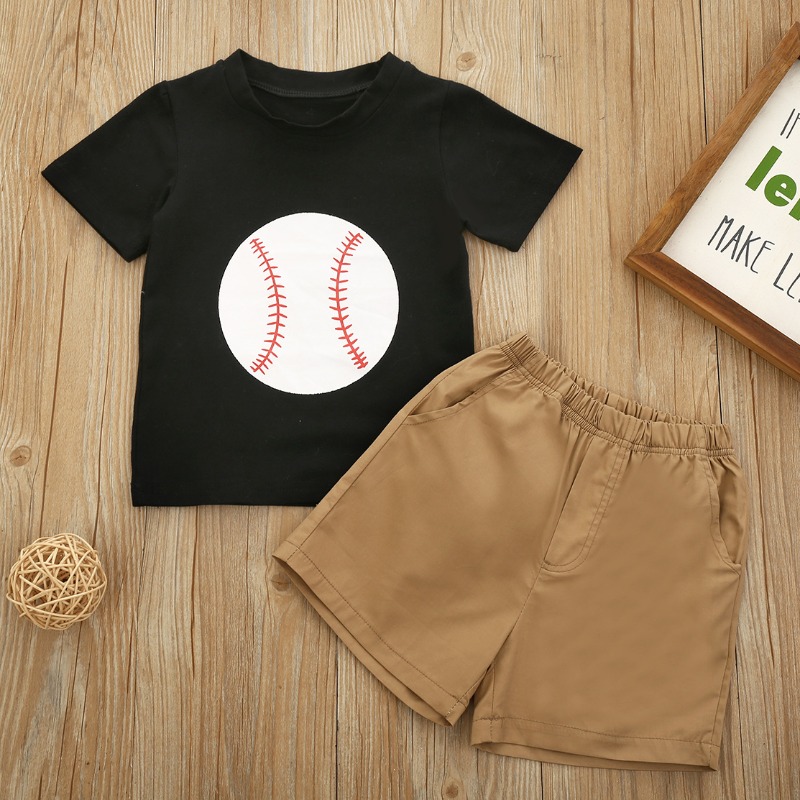 

lovely Casual O Neck Print Black Boy Two-piece Shorts Set