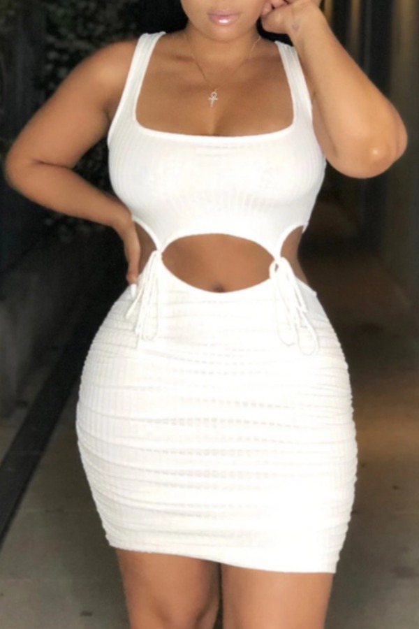 

lovely Sexy Bandage Design White Mini Dress