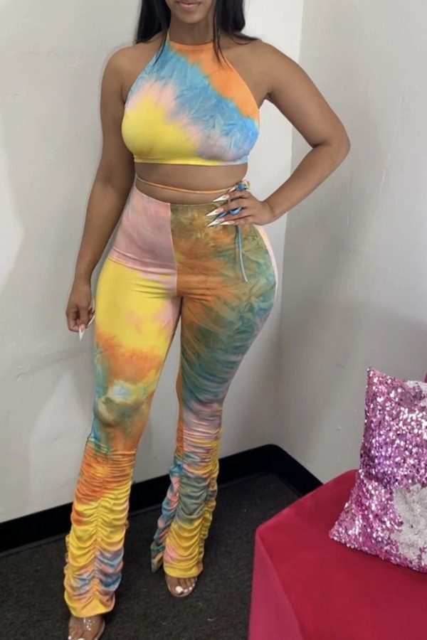 

lovely Stylish Tie-dye Orange Plus Size Two-piece Pants Set