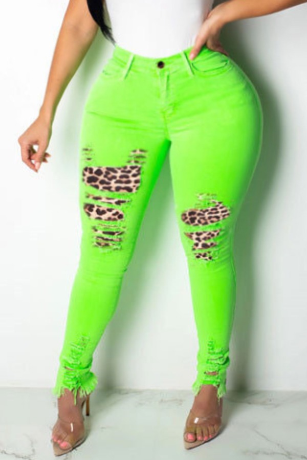 

lovely Trendy Patchwork Onion Green Plus Size Jeans
