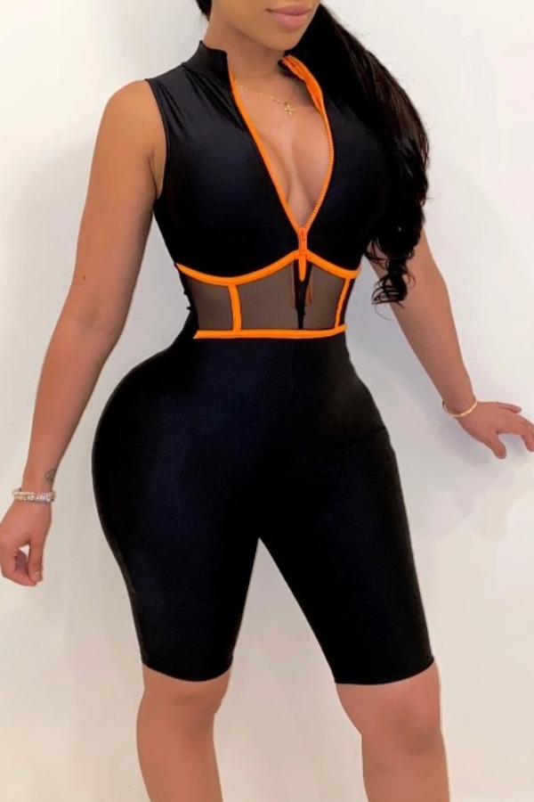 

Lovely Trendy Patchwork Black One-piece Romper