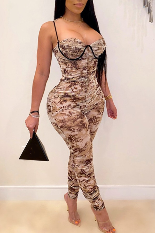 

lovely Trendy Print Brown One-piece Jumpsuit