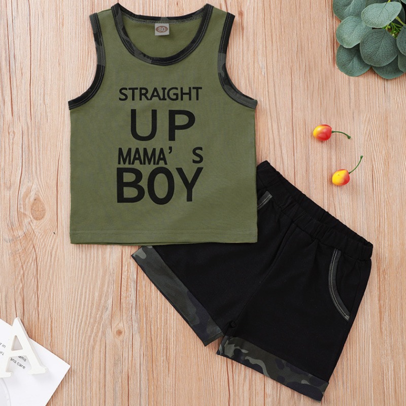 

lovely Casual Letter Green Boy Two-piece Shorts Set