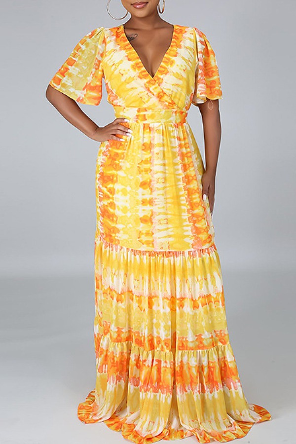 

lovely Bohemian Print Orange Maxi Dress