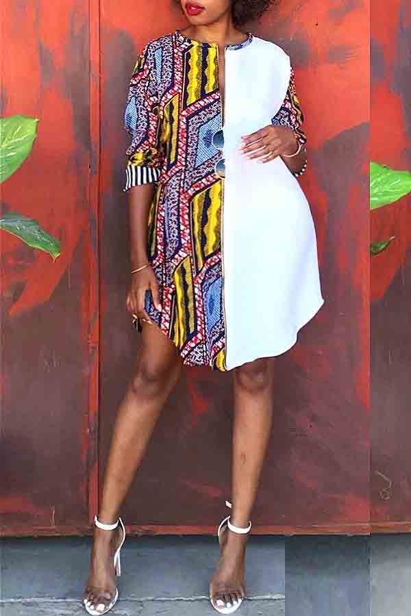

lovely Street Patchwork Print Multicolor Mini Plus Size Dress, Multi