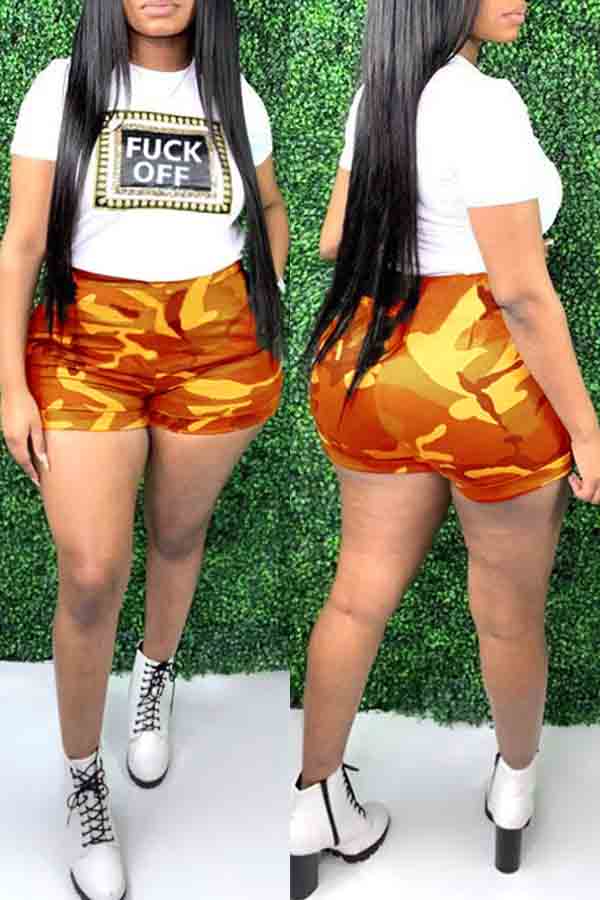 

lovely Casual Letter Print Croci Plus Size Two-piece Shorts Set