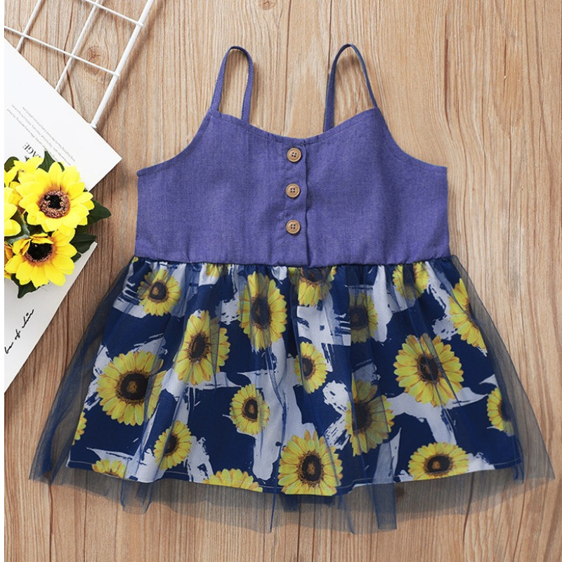 

lovely Sweet Print Patchwork Blue Girl Knee Length Dress