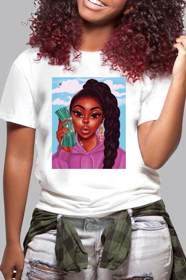 

Lovely Leisure O Neck Print Pink T-shirt