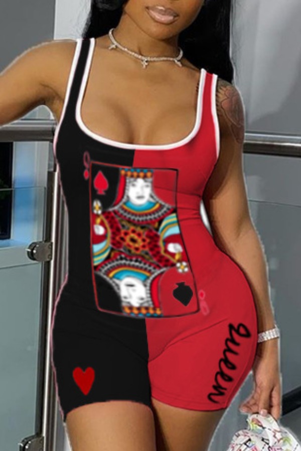 

lovely Sexy Print Patchwork Black One-piece Romper