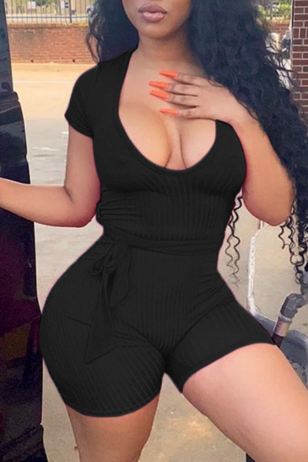

lovely Casual U Neck Black One-piece Romper