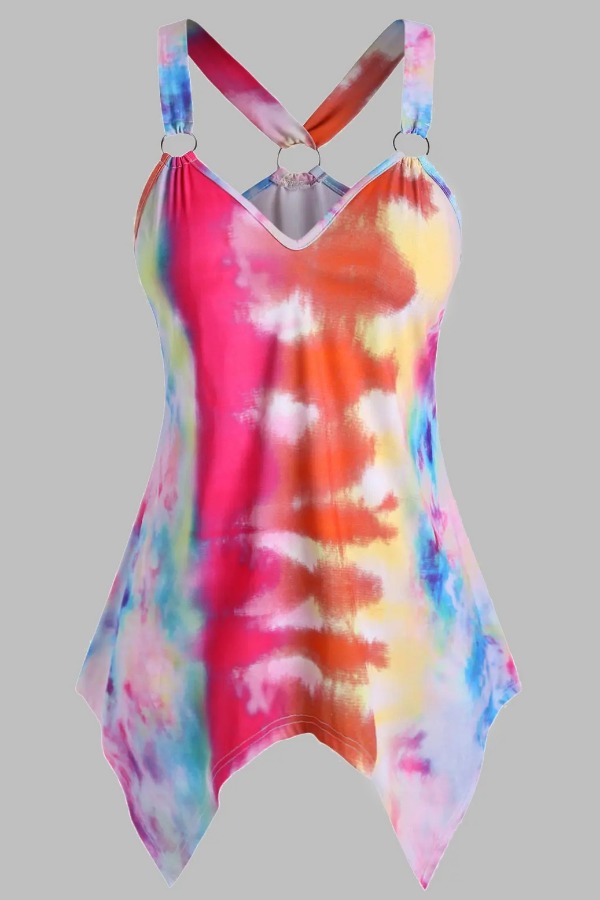 

Lovely Casual Tie-dye Red Plus Size Camisole