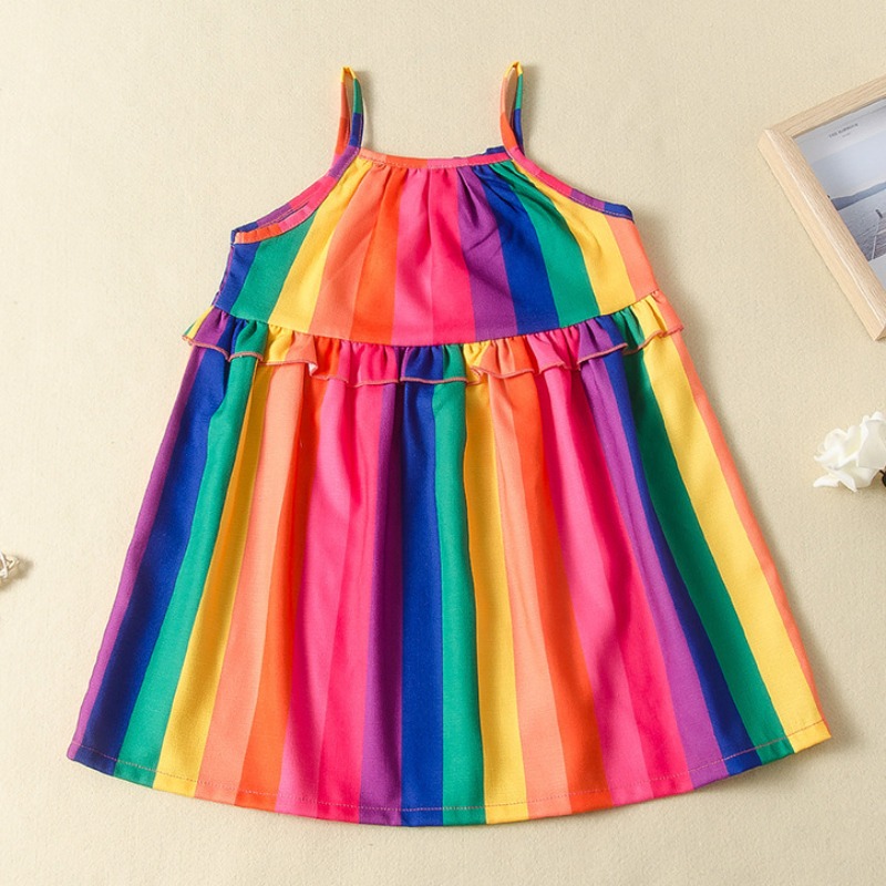 

lovely Bohemian Rainbow Striped Multicolor Girl Knee Length Dress, Multi