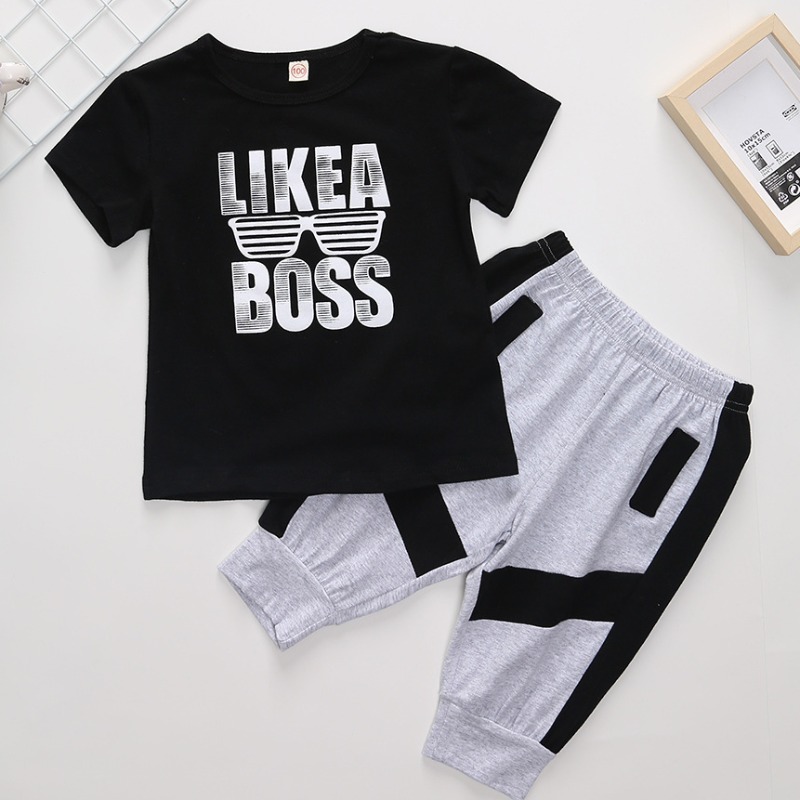 

lovely Casual Letter Print Black Boy Two-piece Pants Set