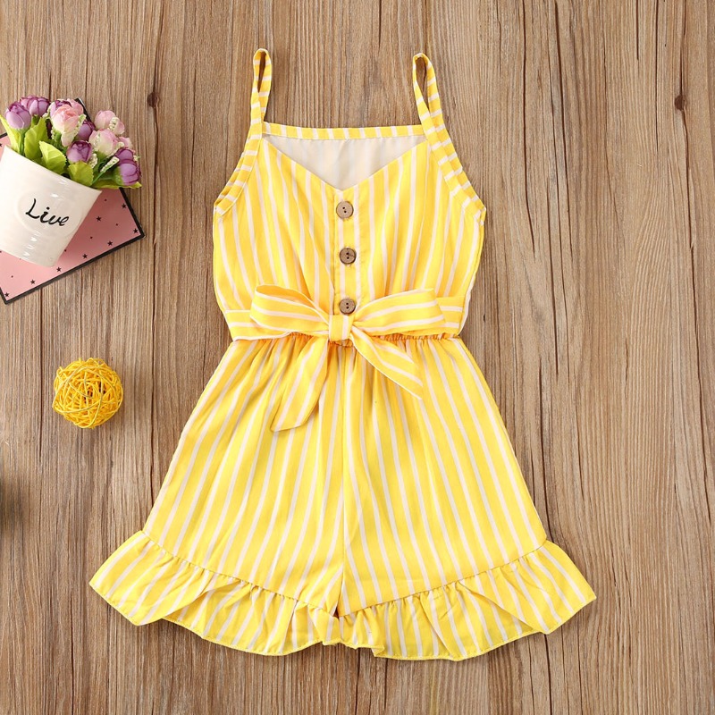 

lovely Stylish Striped Yellow Girl One-piece Romper