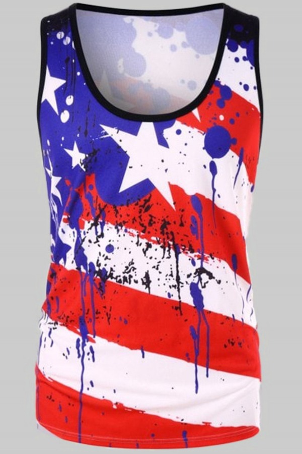 

Lovely Independence Day Casual Print Blue Plus Size Camisole