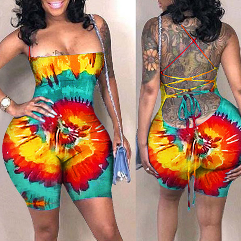 

Lovely Trendy Tie-dye Croci Plus Size One-piece Romper