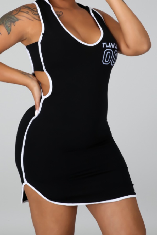 

lovely Sportswear Patchwork Black Mini Dress
