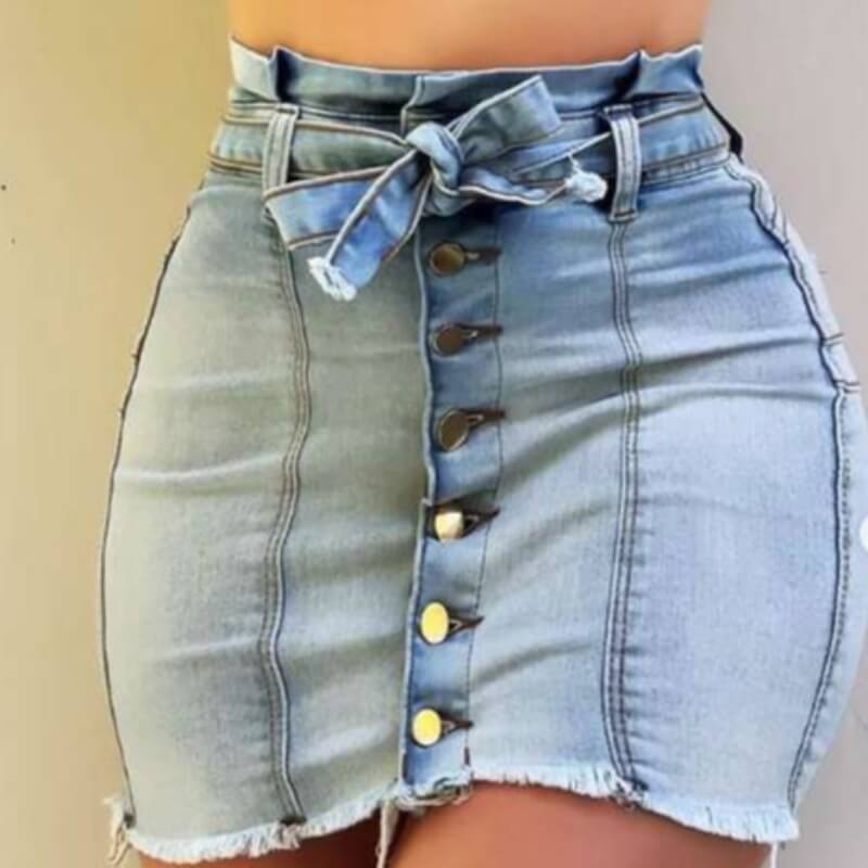 

Lovely Trendy Buttons Design Baby Blue Denim Skirt