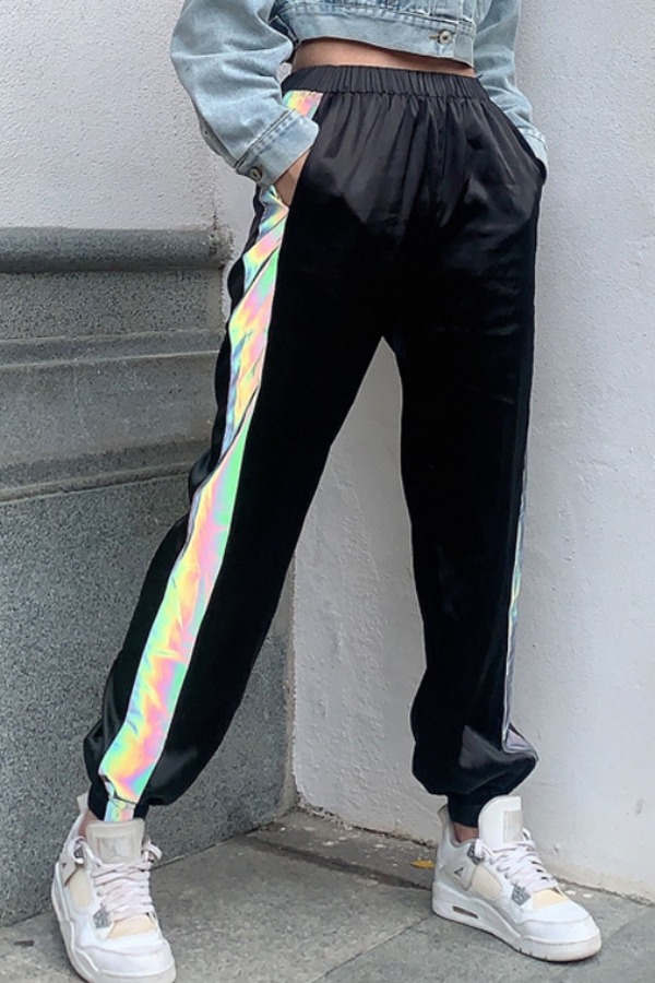 lovely Sportswear Patchwork Black Pants