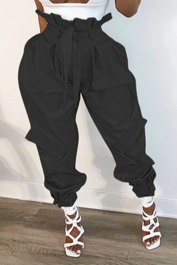 

lovely Chic Lace-up Black Pants