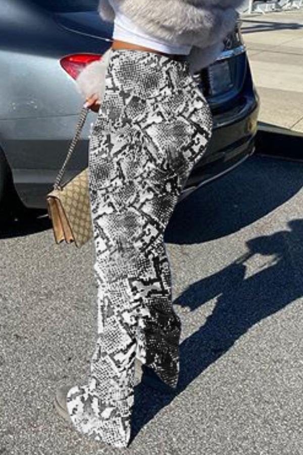 

lovely Trendy Snakeskin Print Black Pants