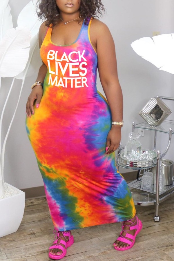

Lovely Stylish U Neck Tie-dye Multicolor Ankle Length Plus Size Dress, Multi