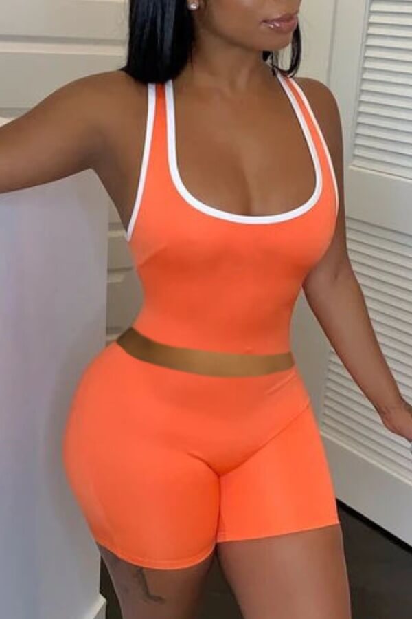 

LW Sportswear Patchwork Orange Two-piece Shorts Set