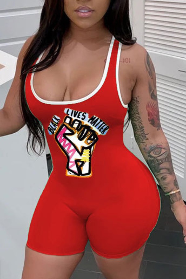 

lovely Sportswear Print Red One-piece Romper