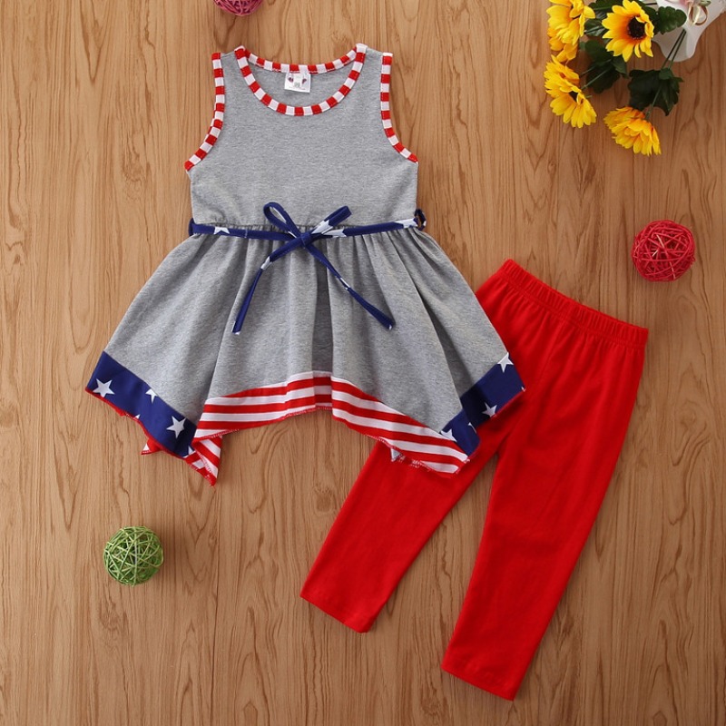 

lovely Independence Day Casual Patchwork Grey Girl Two-piece Pants Set