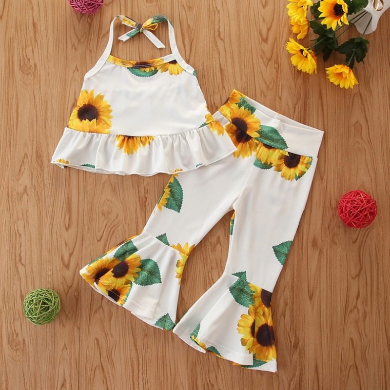 

lovely Bohemian Floral Print White Girl Two-piece Pants Set