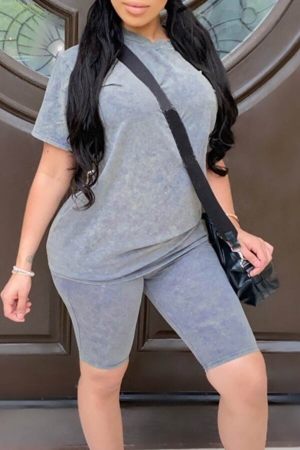 

LW Casual Basic Grey Two-piece Shorts Set