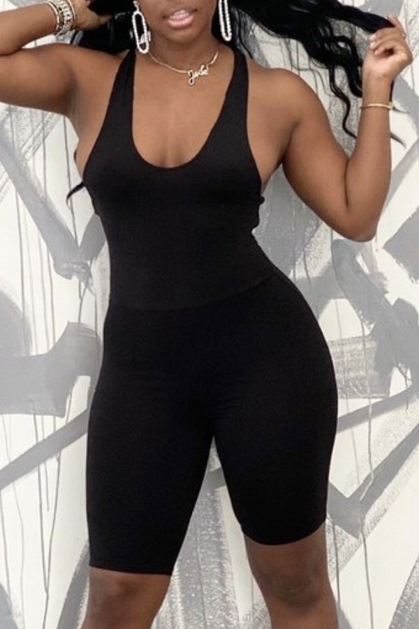 

lovely Sexy Backless Black One-piece Romper