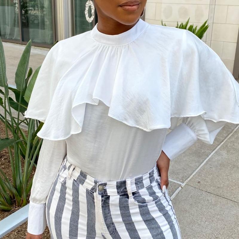 

lovely Sweet Flounce Design White Blouse