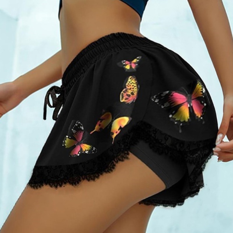 

Lovely Casual Butterfly Print Black Plus Size Shorts