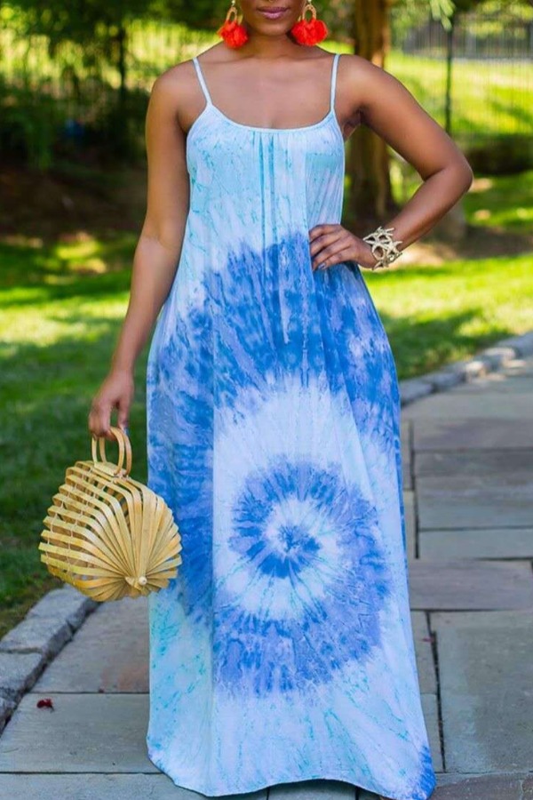 

lovely Bohemian Tie-dye Baby Blue Maxi Dress