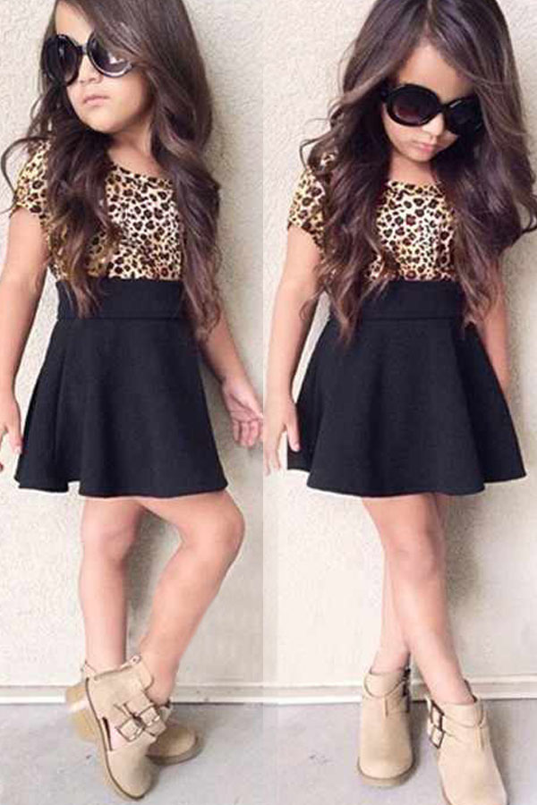 

lovely Trendy Print Patchwork Black Mini Girl Dress