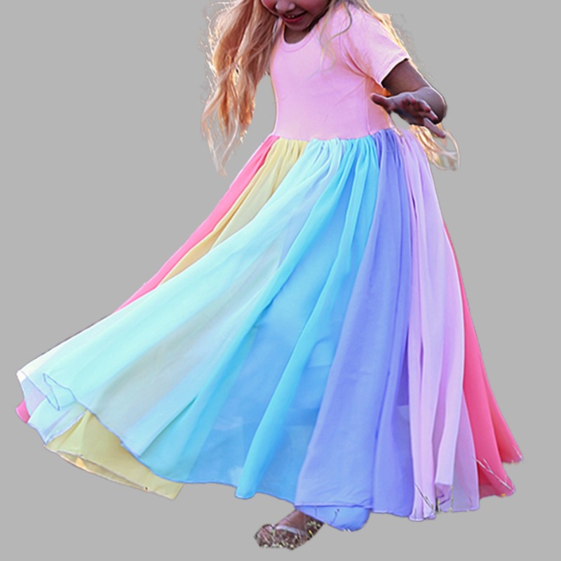 

lovely Sweet Rainbow Striped Pink Girl Ankle Length Dress