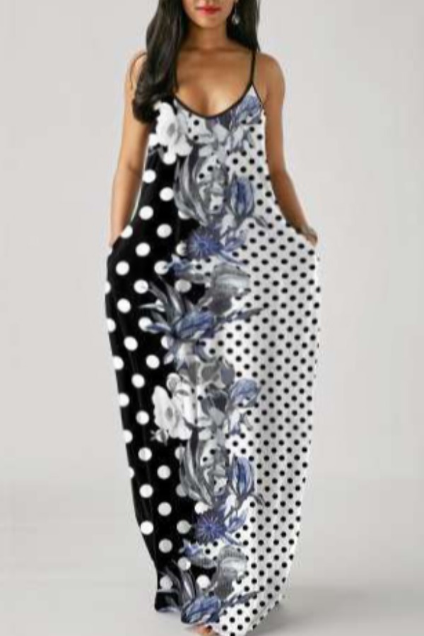 

Lovely Casual Print Patchwork Black And White Maxi Plus Size Dress