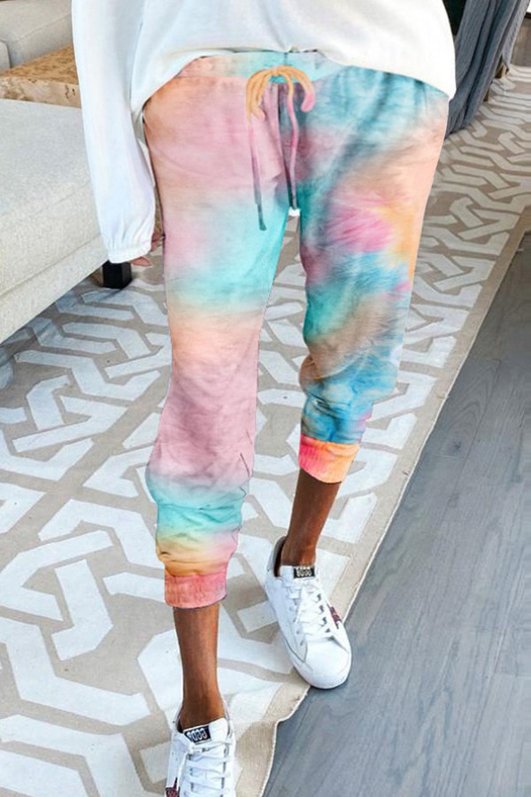 

lovely Street Tie-dye Multicolor Plus Size Pants, Multi