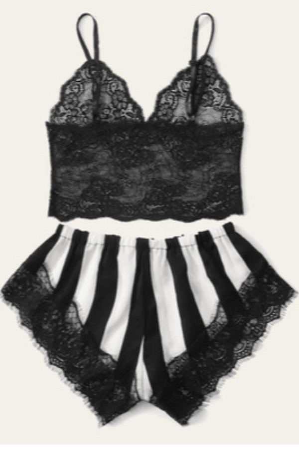 

lovely Sexy Lace Hem Black Sleepwear
