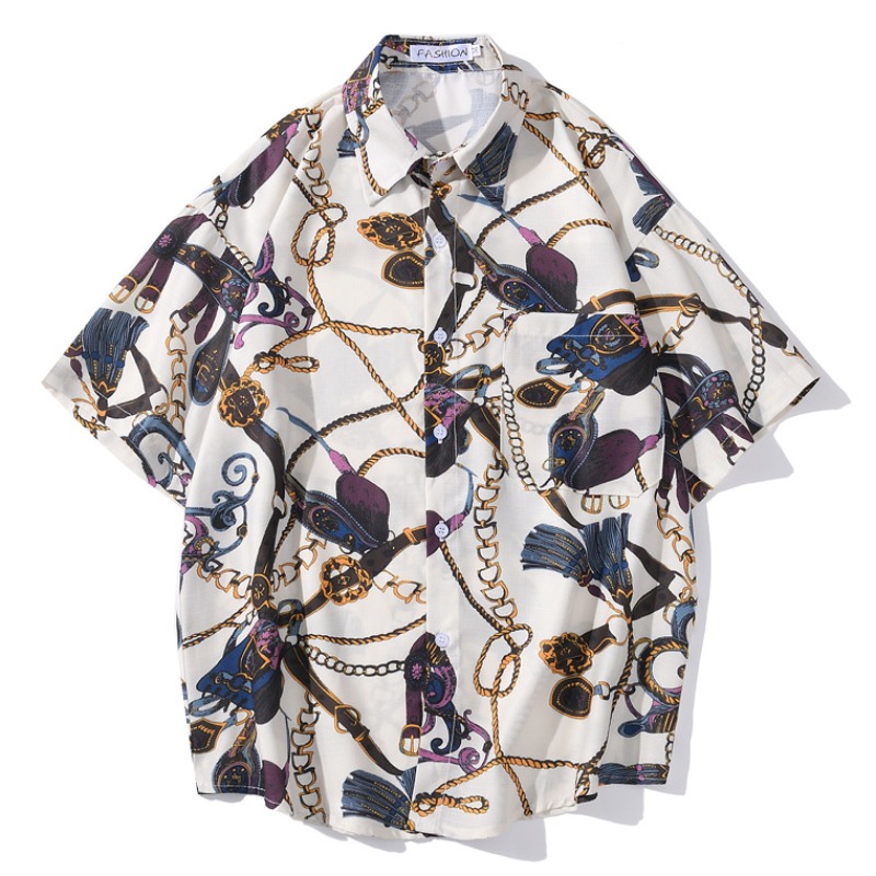 

lovely Trendy Turndown Collar Print White Shirt