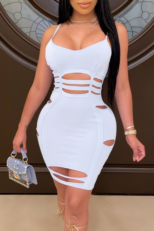 

lovely Sexy Hollow-out White Mini Dress