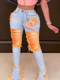 LW Trendy Broken Holes Orange Jeans