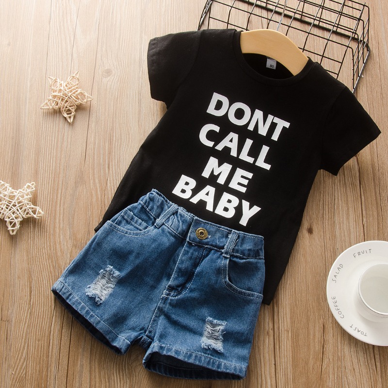 

lovely Trendy Letter Print Black Girl Two-piece Shorts Set