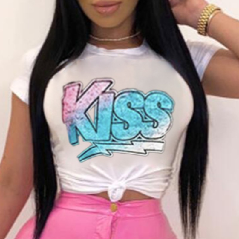 

lovely Casual O Neck Letter Print White T-shirt