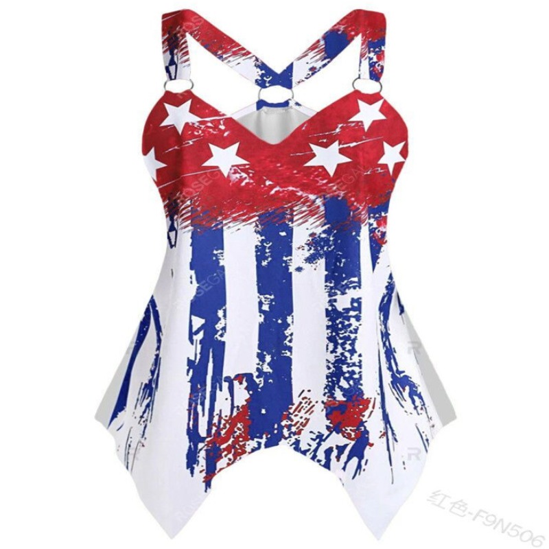 

lovely Independence Day Sexy Print Red Camisole