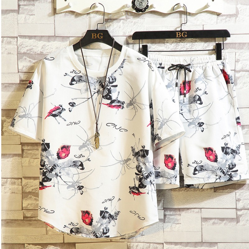 

lovely Casual O Neck Print White Two-piece Shorts Set