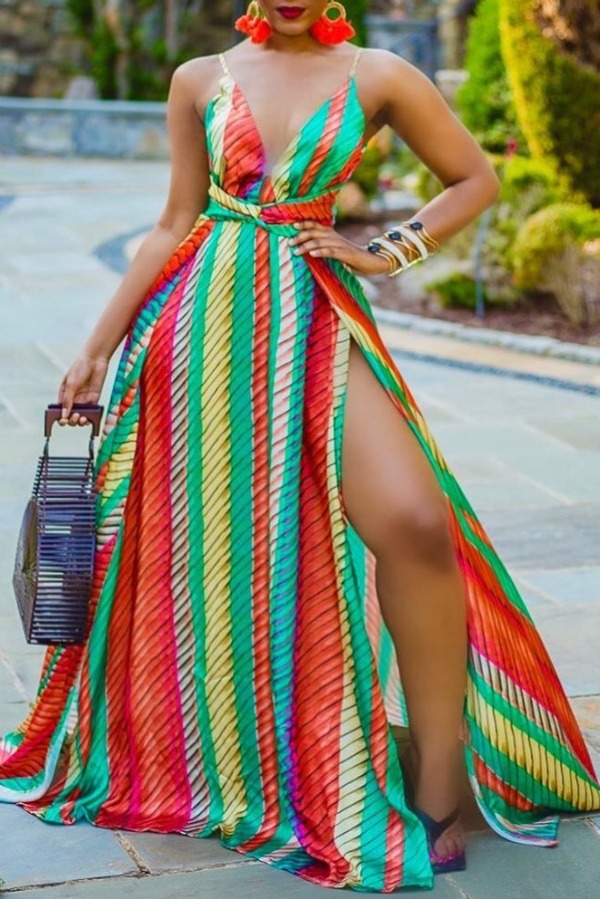 

lovely Bohemian Striped Multicolor Maxi Dress, Multicolor stripe